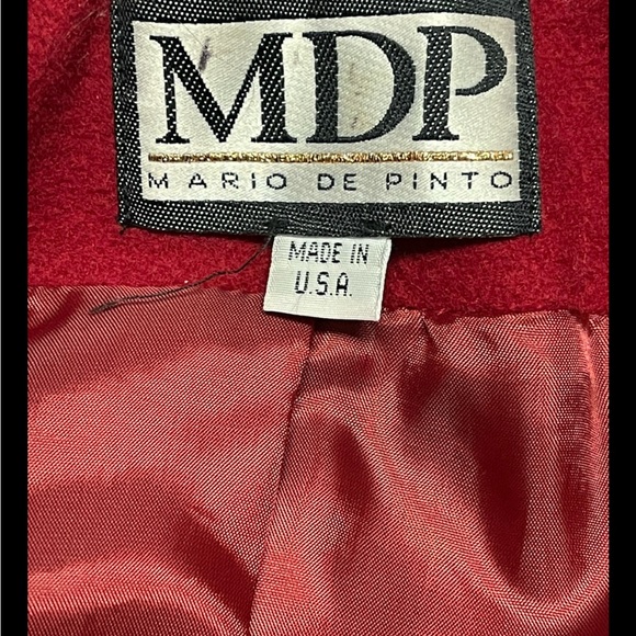 Vintage MDP - Red Wool Coat Faux Fur Zip Collared Lined Waist Length - Sz Large - Picture 10 of 13